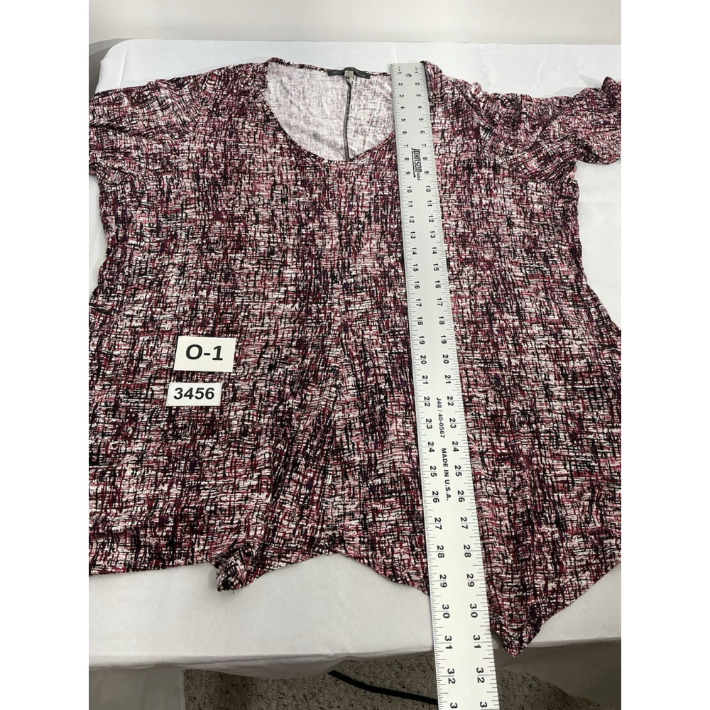 Womans Rose & olive 3X Red Blue Geometric 3/4 Sleeve Pullover Flowy Blouse - Picture 7 of 9